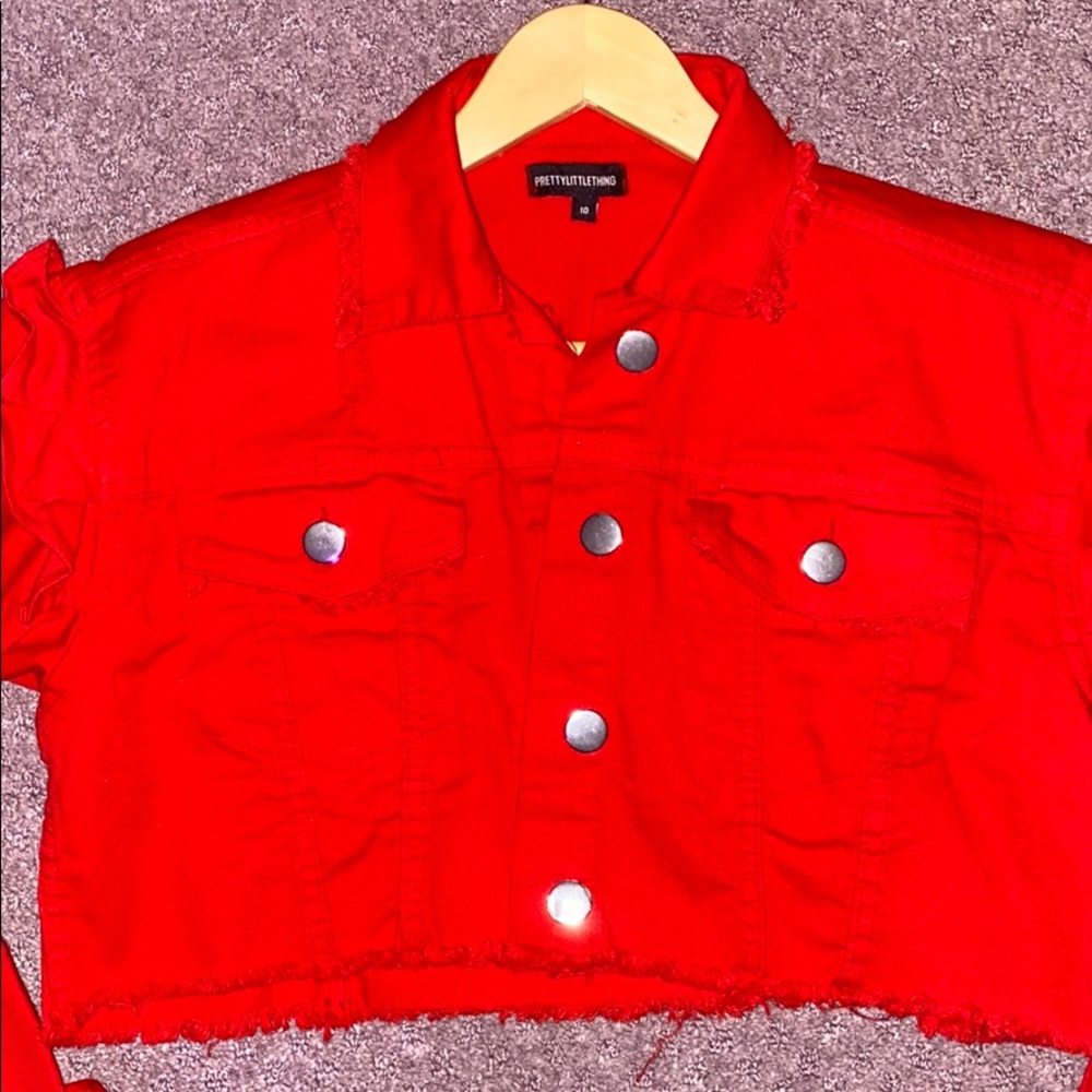 Red Cropped Jean Jacket - Picture 2 of 2